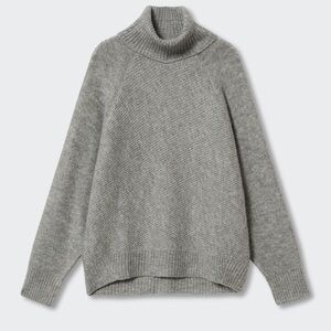Mango Gray Turtleneck Neck Sweater with Ribbed Texture